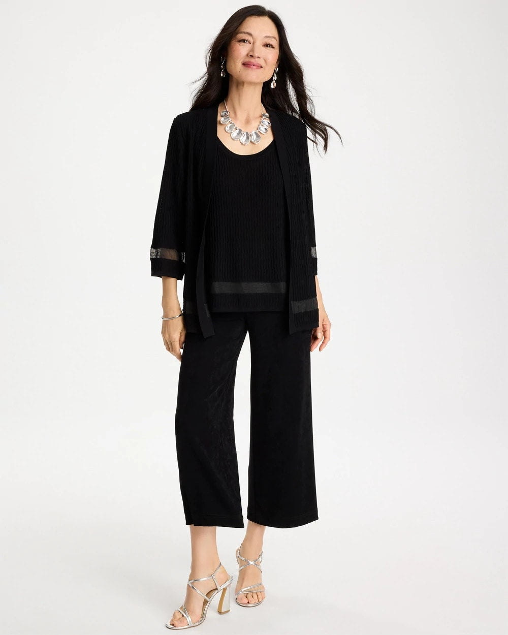 Chico's | Travelers™ Sheer Stripe Cardigan/ Travelers Black