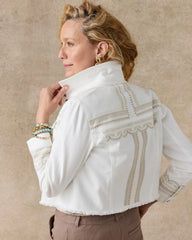 Chico's | Embroidered Cropped Denim Trucker Jacket/ Alabaster