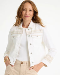 Chico's | Embroidered Cropped Denim Trucker Jacket/ Alabaster