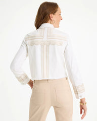 Chico's | Embroidered Cropped Denim Trucker Jacket/ Alabaster