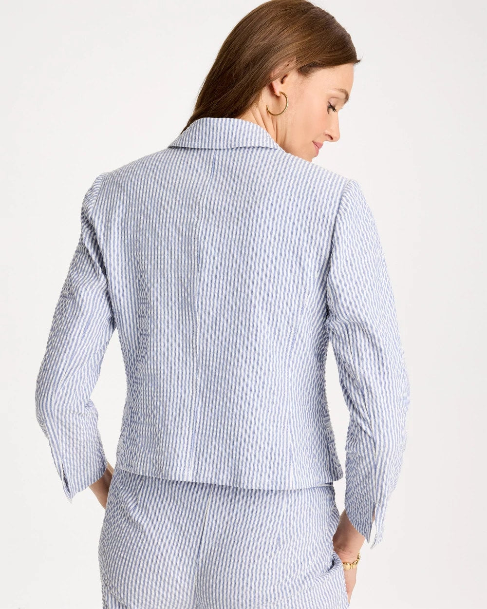 Chico's | Seersucker Striped Cropped Blazer/ Blue