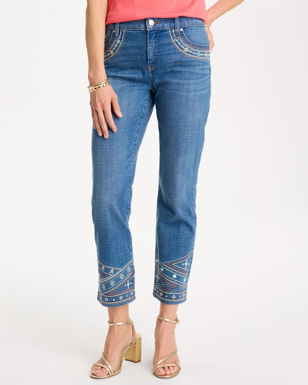 Chico's | Girlfriend Slim Embellished Crop Jeans/ Freya Indigo