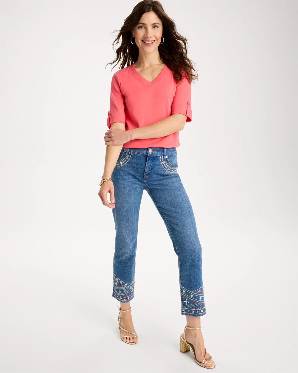 Chico's | Girlfriend Slim Embellished Crop Jeans/ Freya Indigo