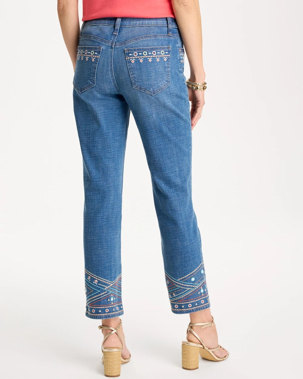 Chico's | Girlfriend Slim Embellished Crop Jeans/ Freya Indigo