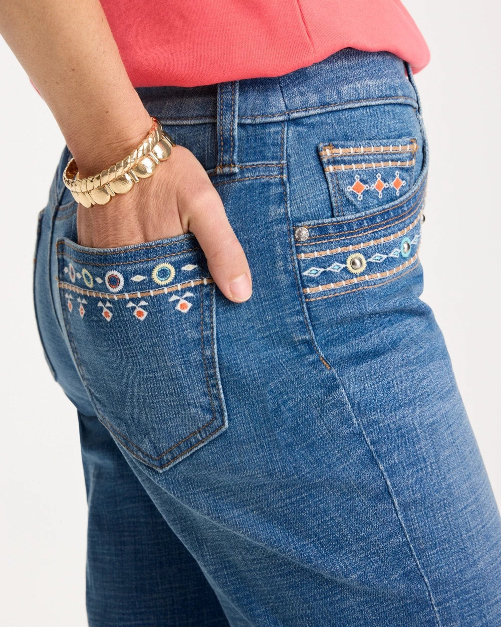Chico's | Girlfriend Slim Embellished Crop Jeans/ Freya Indigo