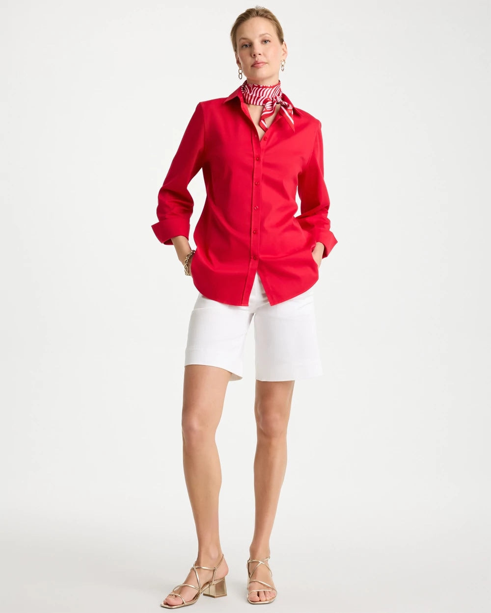 Chico's | Emme Fly Front Sateen Shorts/ Alabaster