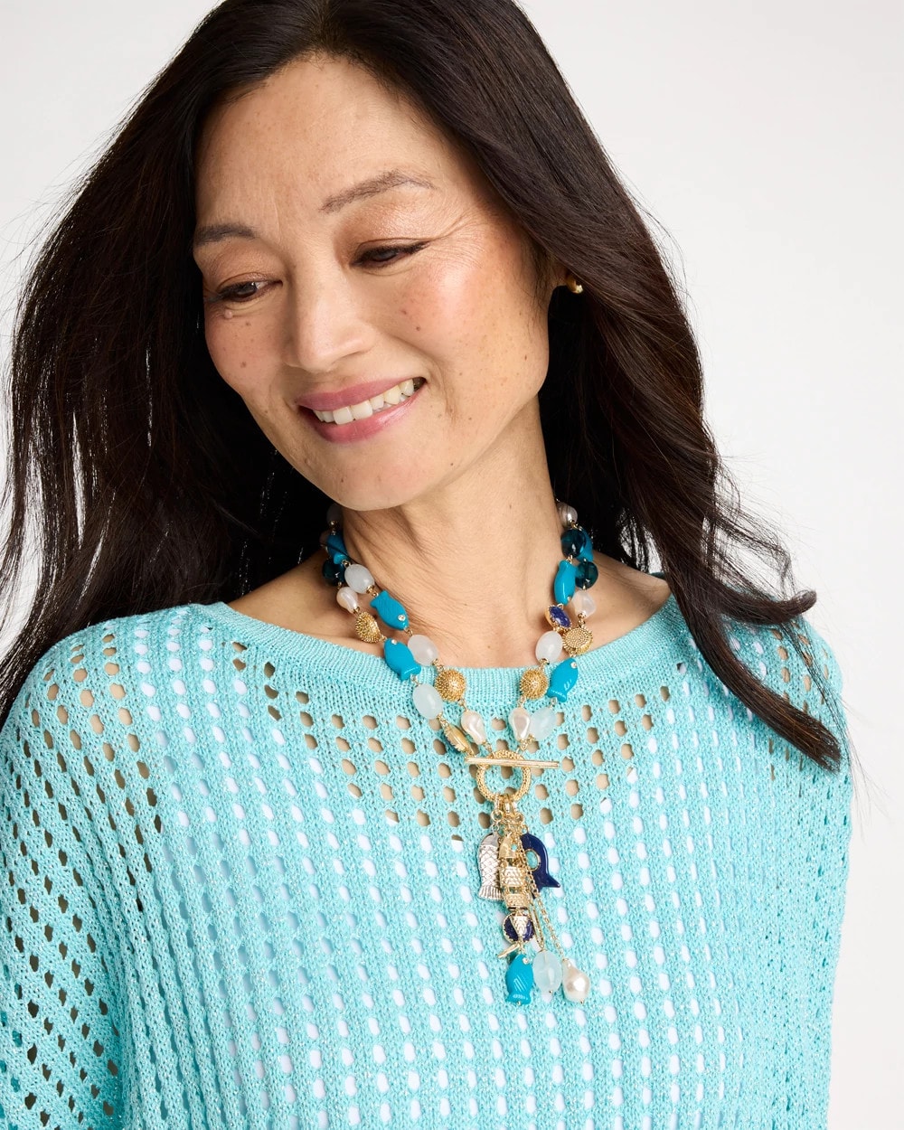 Chico's | Convertible Turquoise Fish Charm Necklace/ Blue Multi