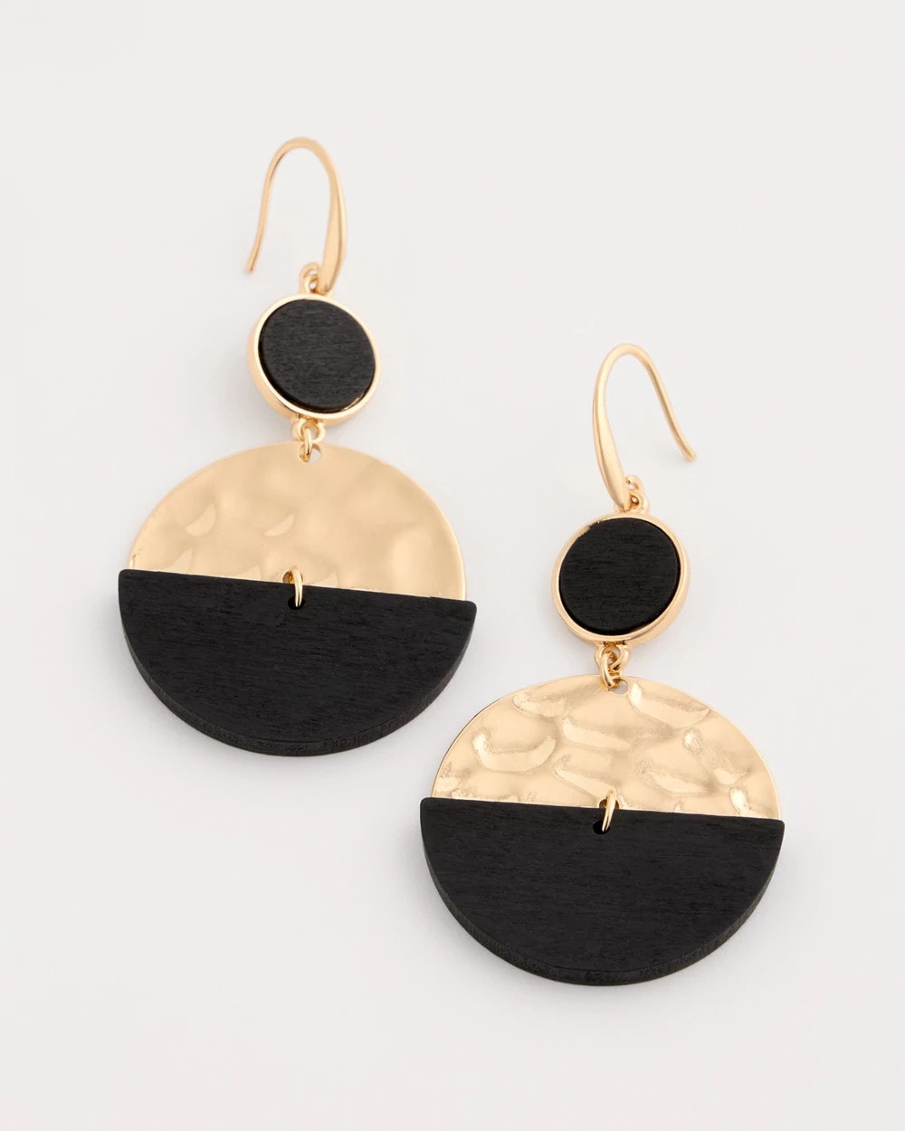 Chico's | Wood Rounded Drop Earrings/ Black/Gold