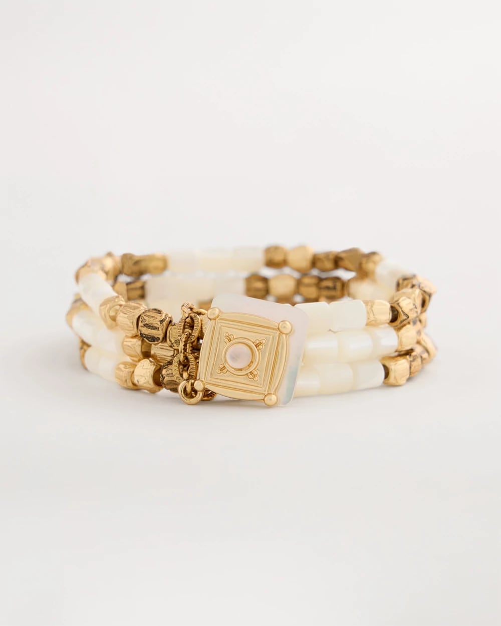 Chico's | Set of 3 Pearl Treasure Stretch Bracelets/ Gold