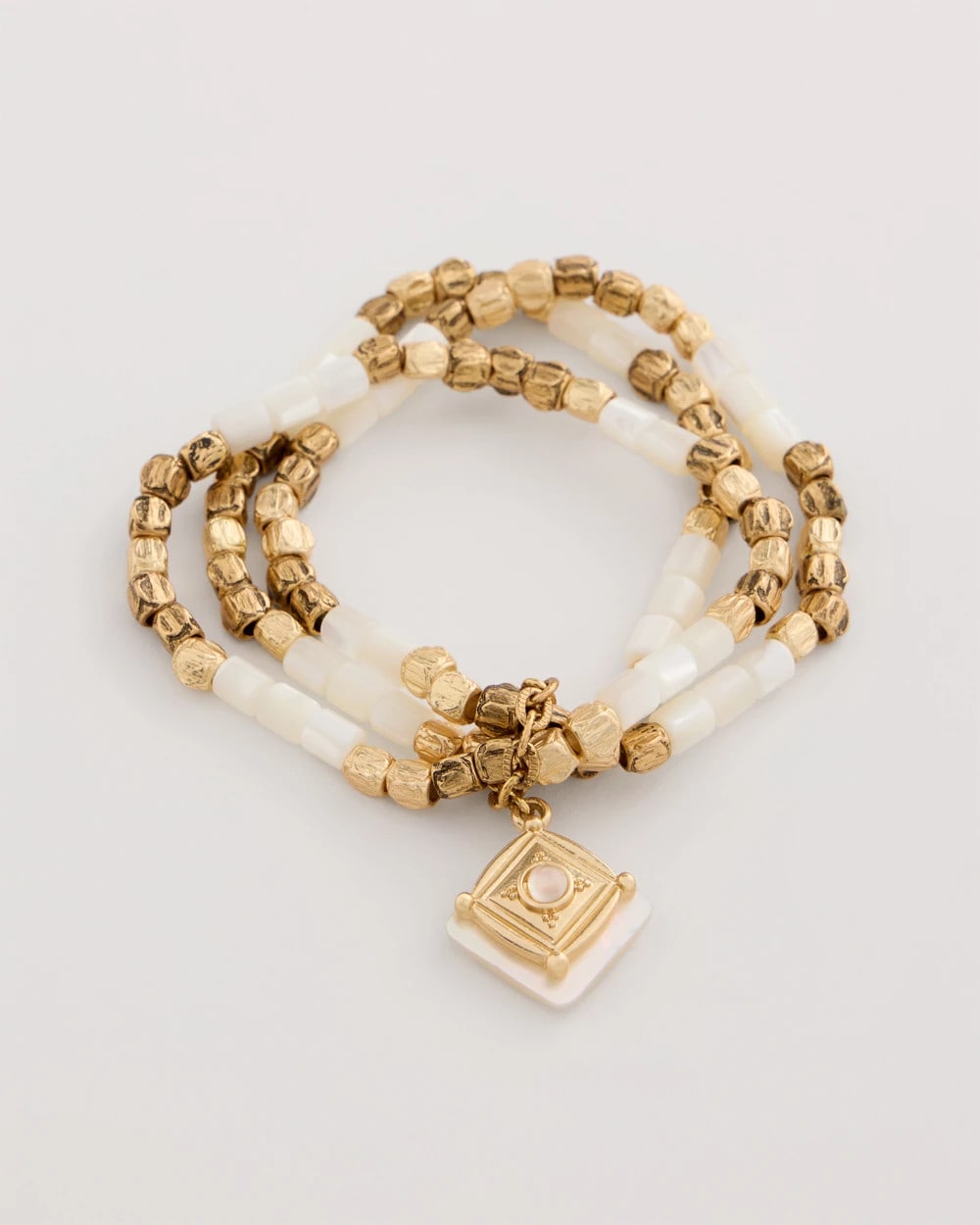 Chico's | Set of 3 Pearl Treasure Stretch Bracelets/ Gold