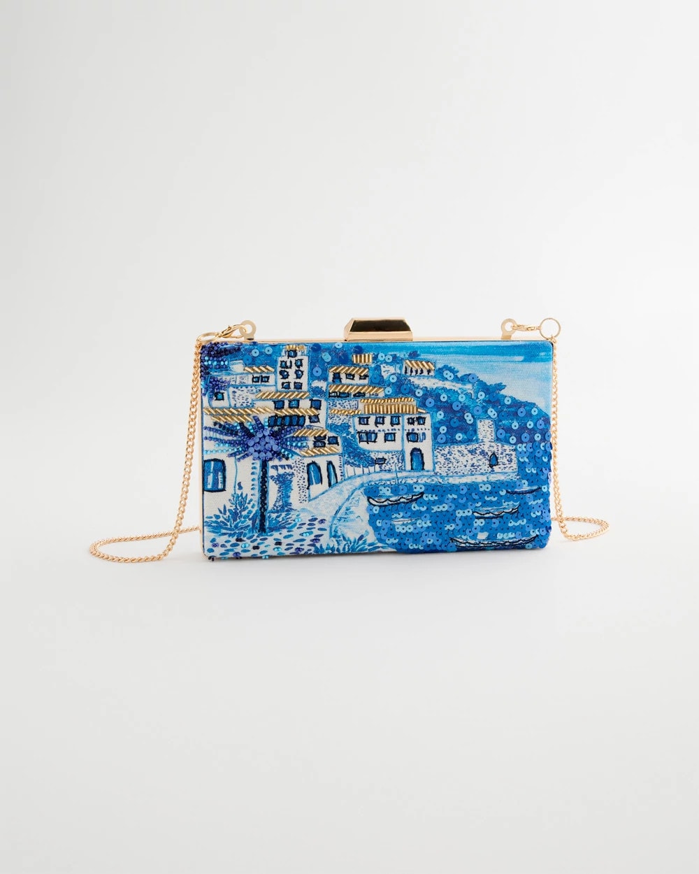 Chico's | Embellished Scenic Clutch/ Blue
