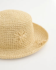 Chico's | Straw Embroidered Beach Hat/ Natural