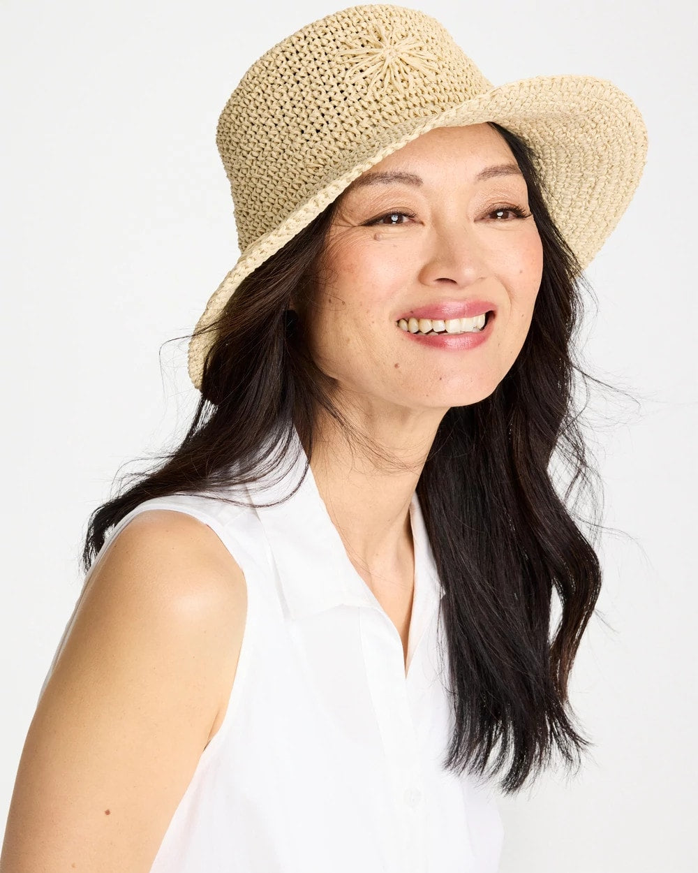 Chico's | Straw Embroidered Beach Hat/ Natural