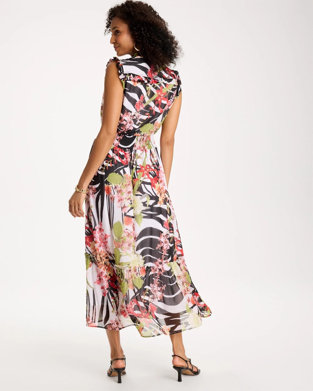 Chico's | Crinkle Chiffon Animal Print Dress/ Black