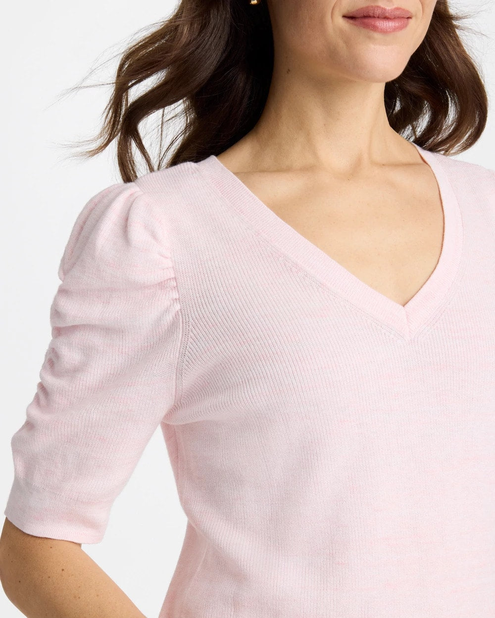 Chico's | Space Dyed Ruched V-Neck Pullover Sweater/ Sweet Blossom