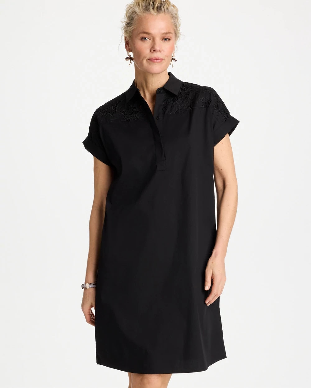 Chico's | Popover Embroidered Poplin Dress/ Black