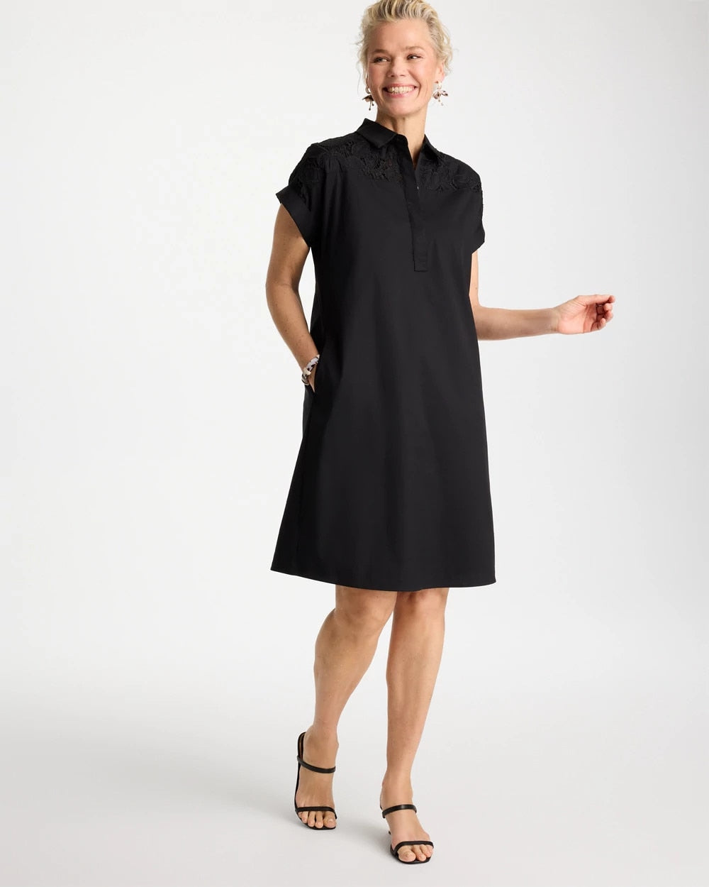 Chico's | Popover Embroidered Poplin Dress/ Black