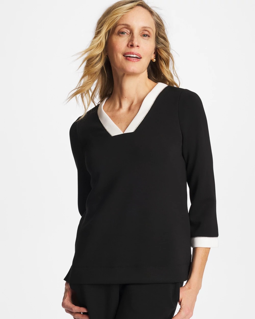Chico's | Zenergy® Soft Caviar Bead Contrast Top/ Black
