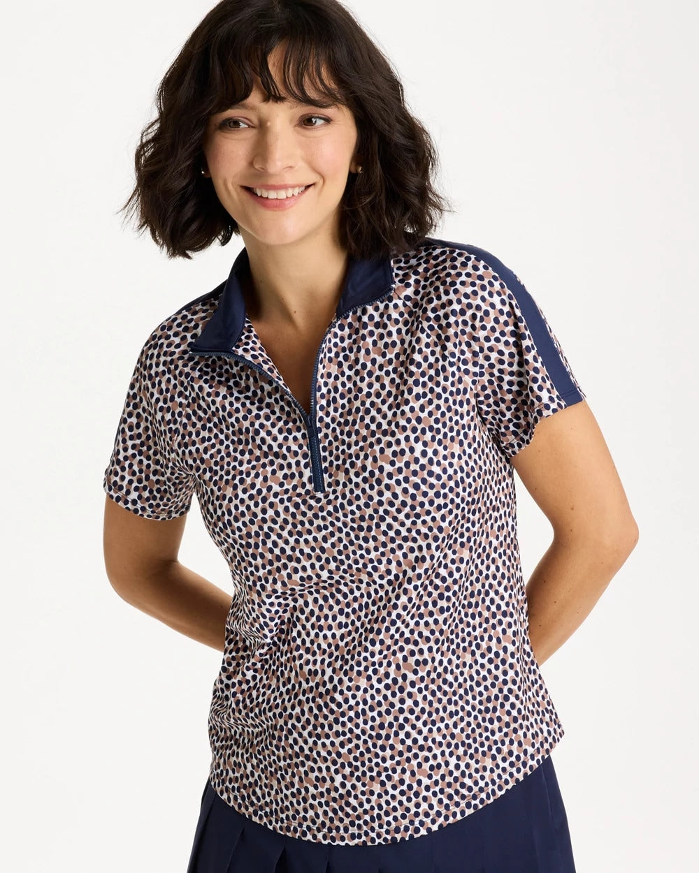 Chico's | Zenergy® UPF Contrast Dot Half Zip Polo/ Passport Blue