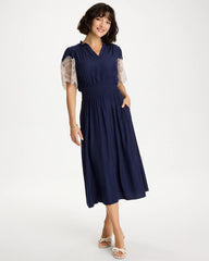 Chico's | Sea Island Crinkled Midi Dress/ Passport Blue