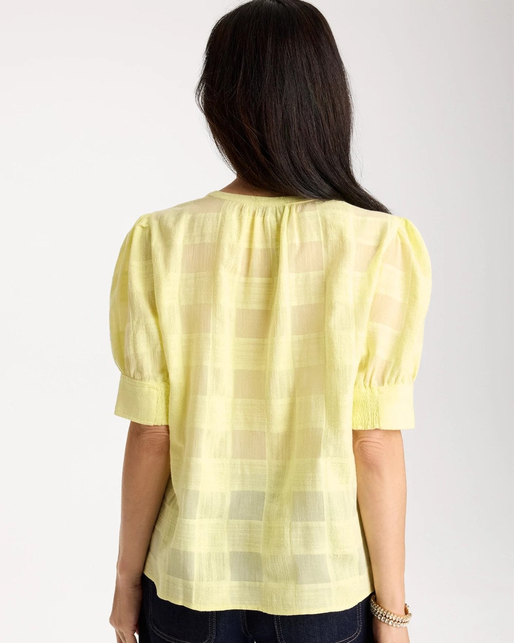 Chico's | Cotton Plaid Elbow-Sleeve Shirt/ Sage Lime