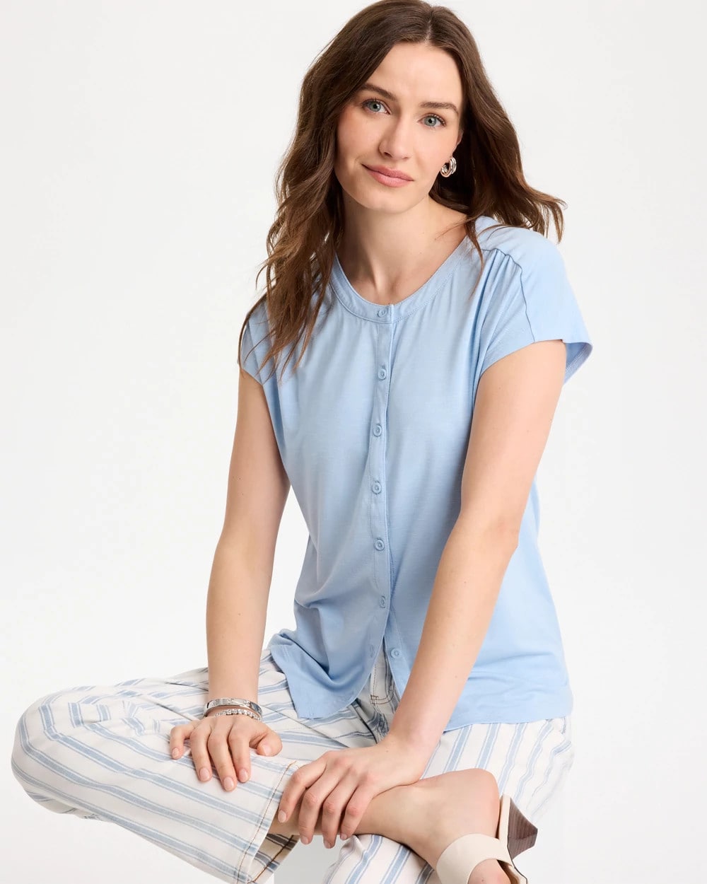 Chico's | Refined Button Tee/ Blue Haven