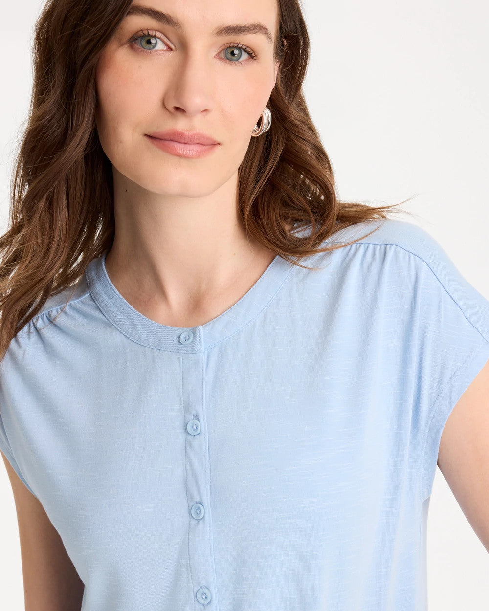 Chico's | Refined Button Tee/ Blue Haven