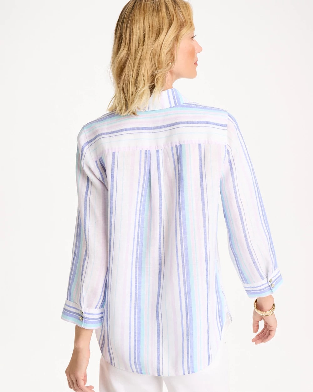 Chico's | No Iron™ Linen Striped Shirt/ Amparo Blue