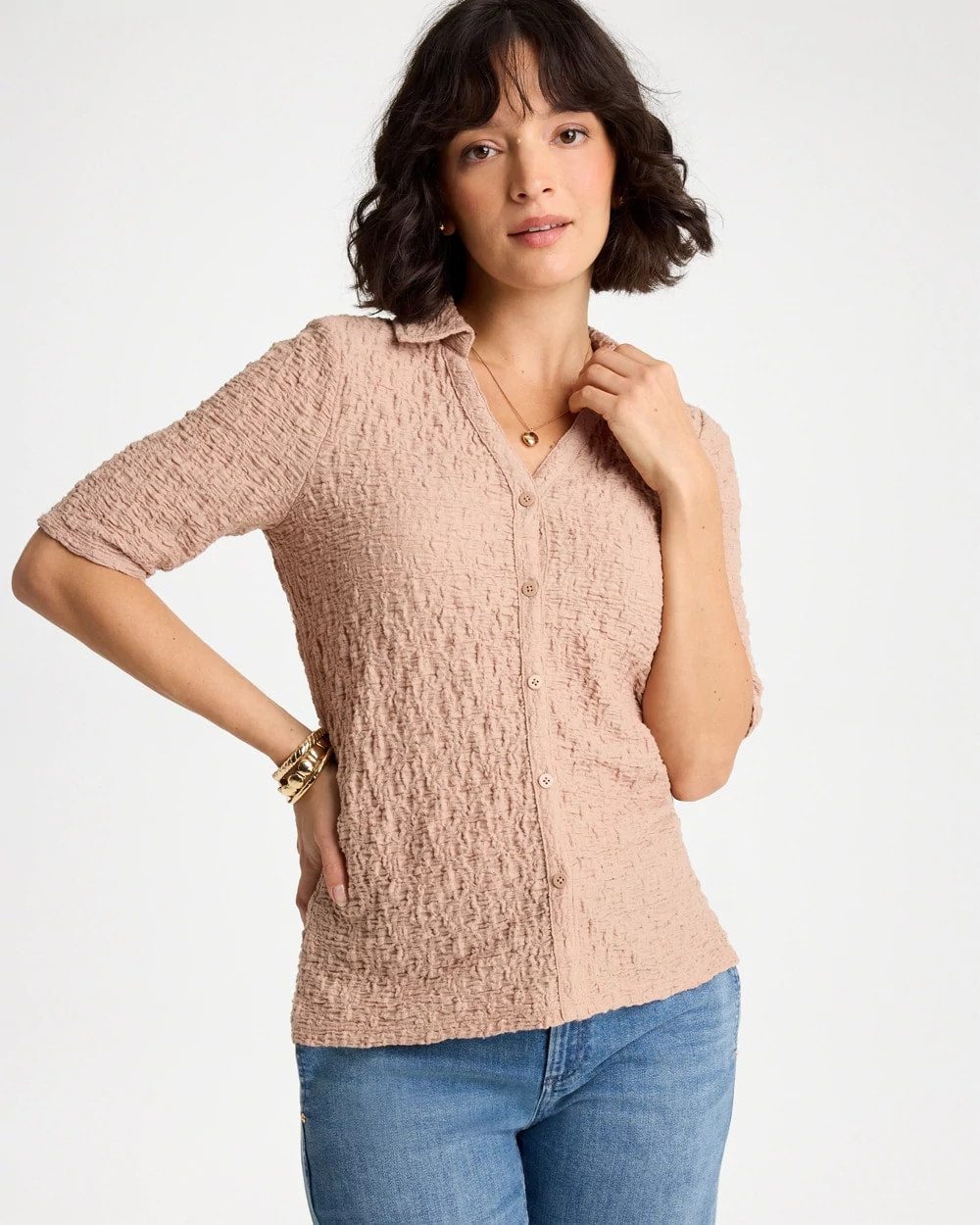 Chico's | Textured Camp Tee/ Mocha Mousse