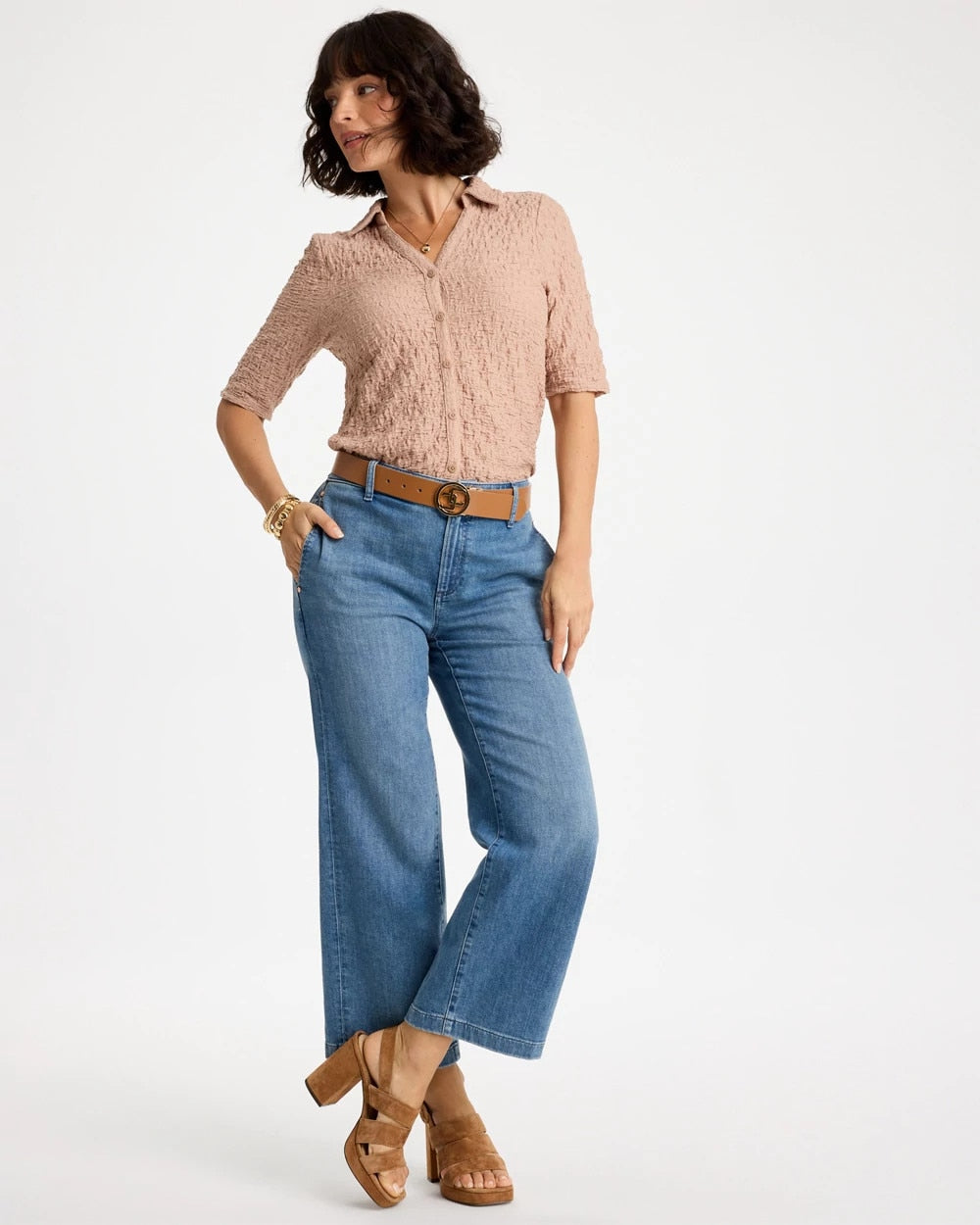 Chico's | Textured Camp Tee/ Mocha Mousse