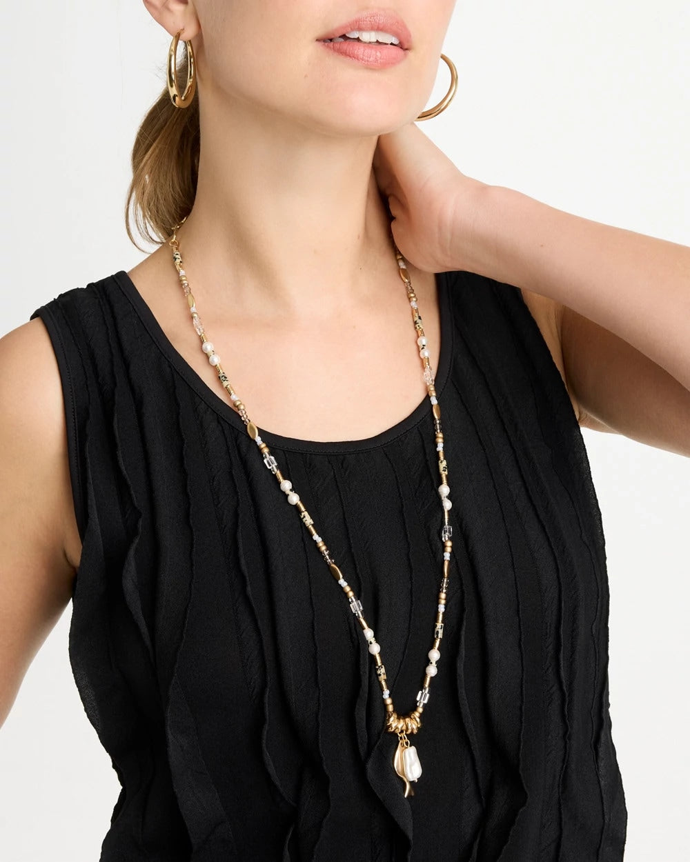 Chico's | Coral Jade Stone Charm Necklace/ Neutral