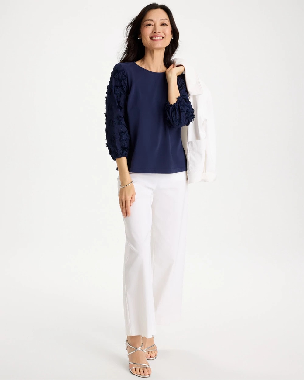 Chico's | Star Cutout 3/4 Sleeved Tee/ Passport Blue