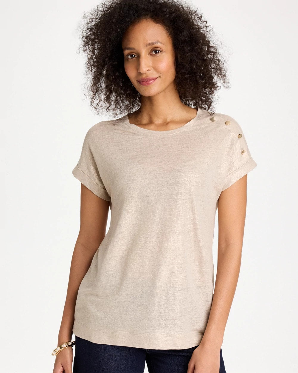 Chico's | Foiled Linen Button Tunic/ Smokey Taupe