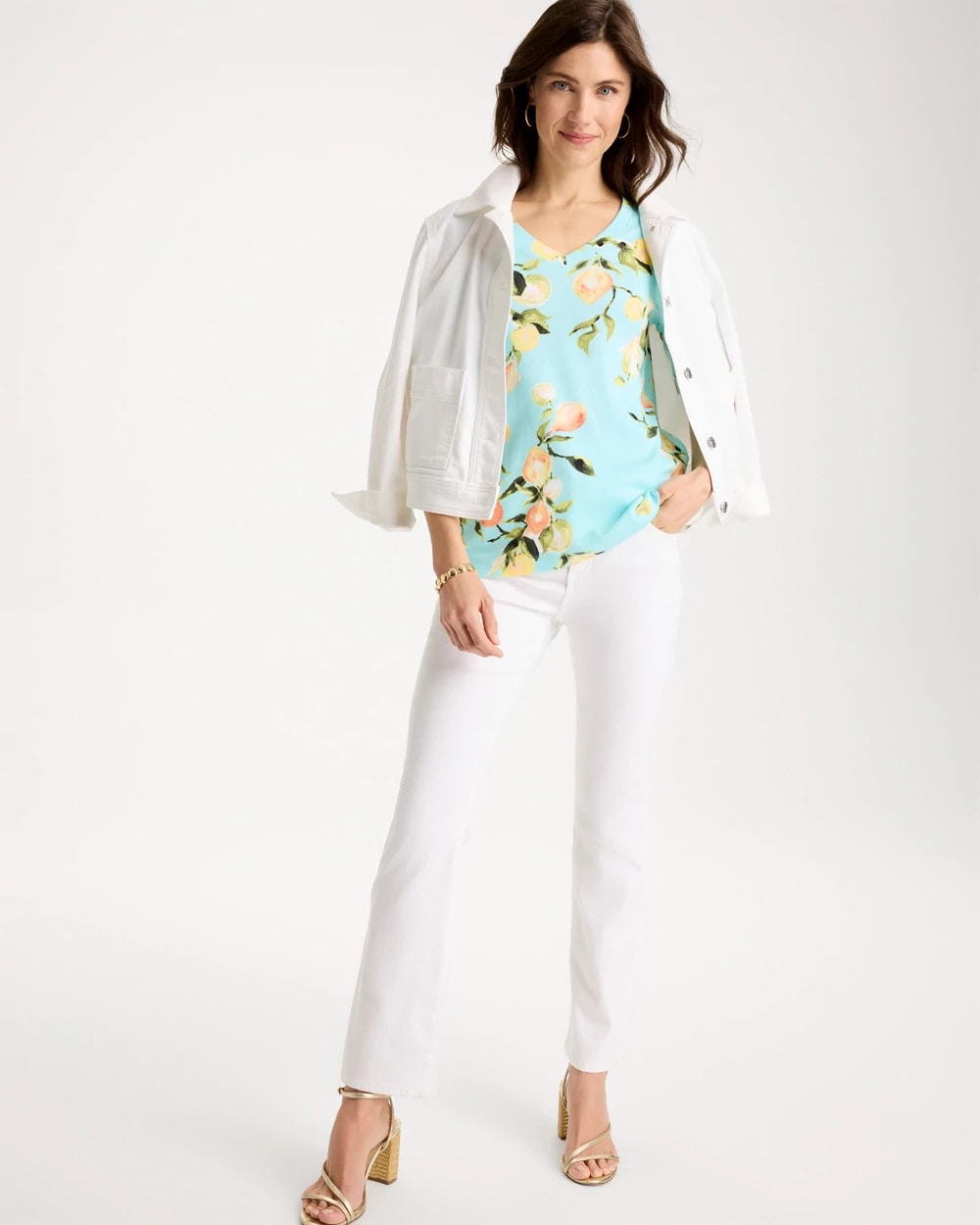 Chico's | Pima Printed Elbow-Sleeve Tee/ Bondi Blue