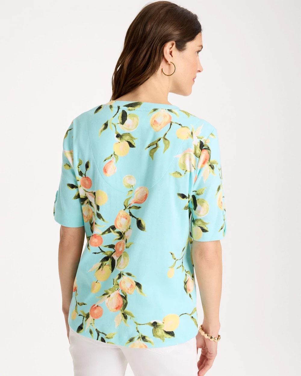 Chico's | Pima Printed Elbow-Sleeve Tee/ Bondi Blue