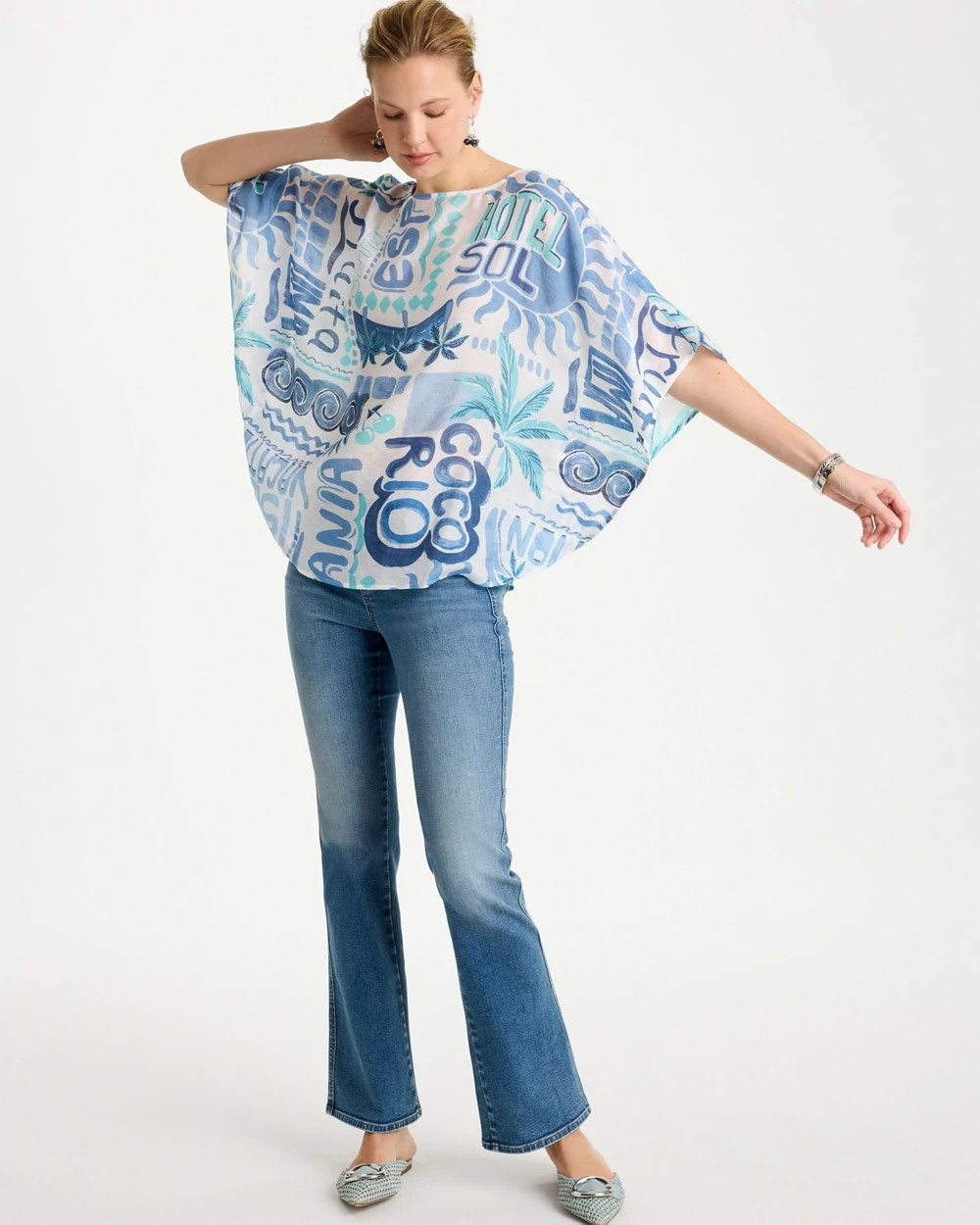 Chico's | Island Printed Poncho/ Passport Blue