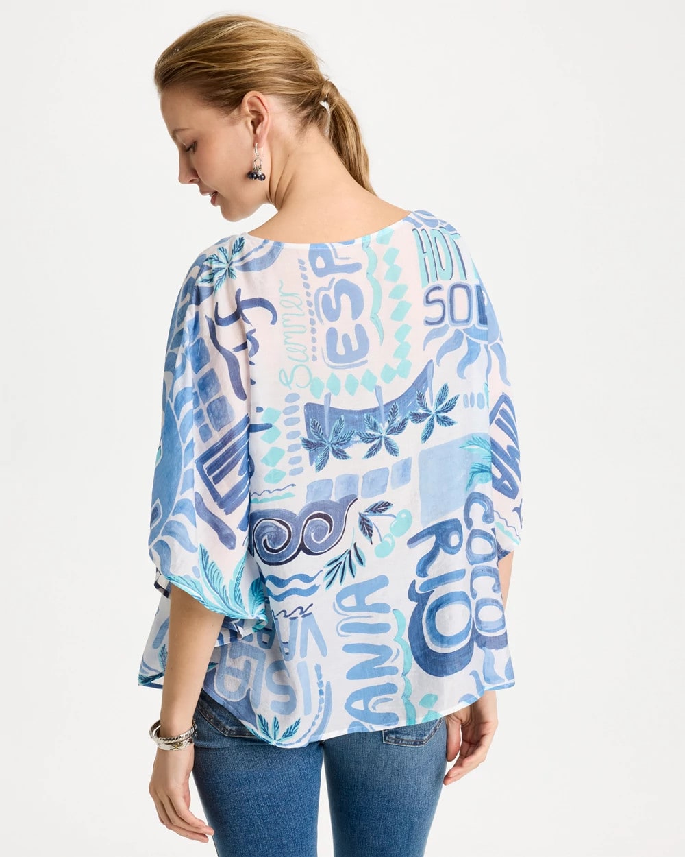Chico's | Island Printed Poncho/ Passport Blue