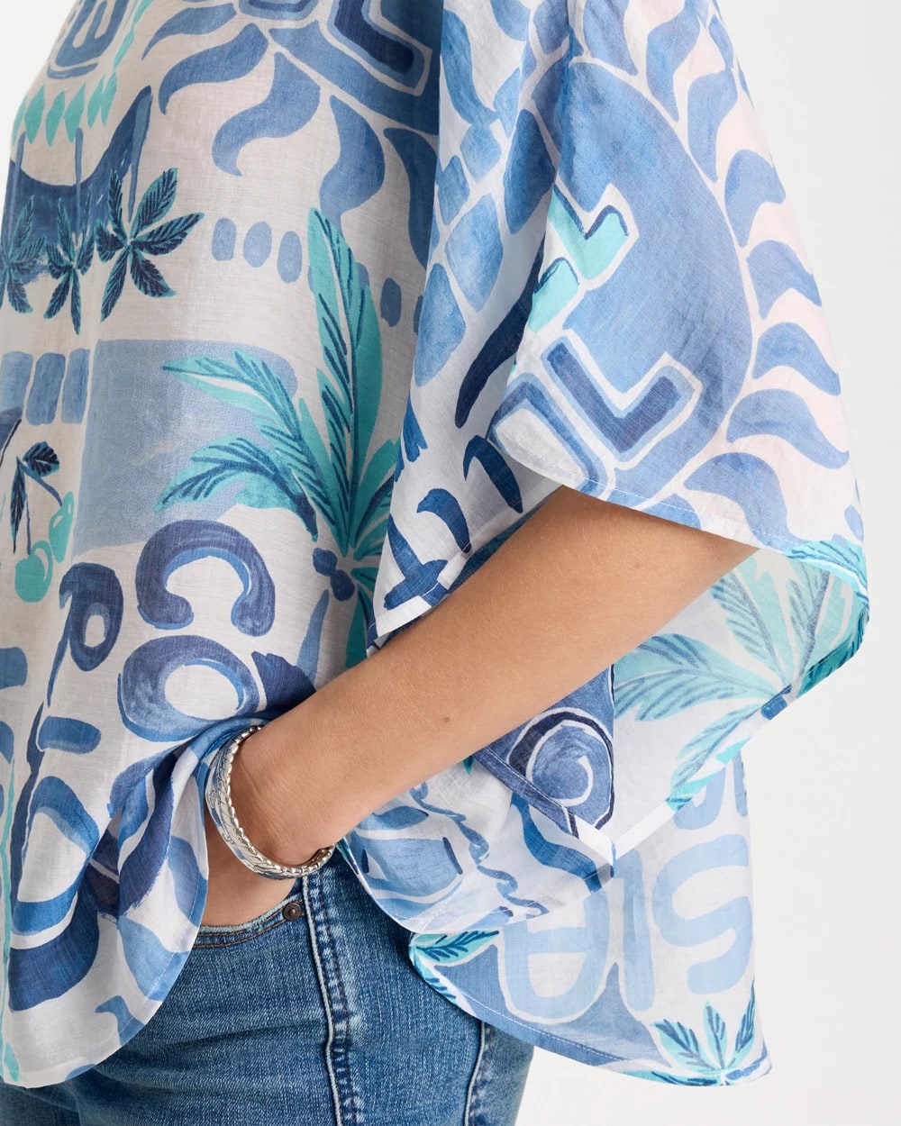 Chico's | Island Printed Poncho/ Passport Blue