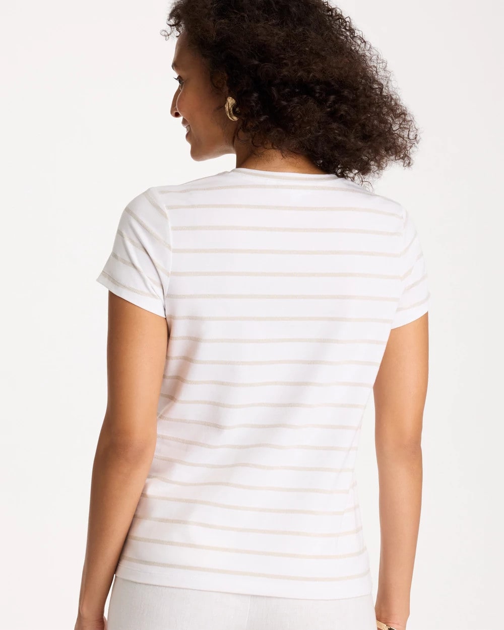 Chico's | Cotton Stretch Striped Cap Sleeve Tee/ Alabaster