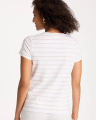 Chico's | Cotton Stretch Striped Cap Sleeve Tee/ Alabaster