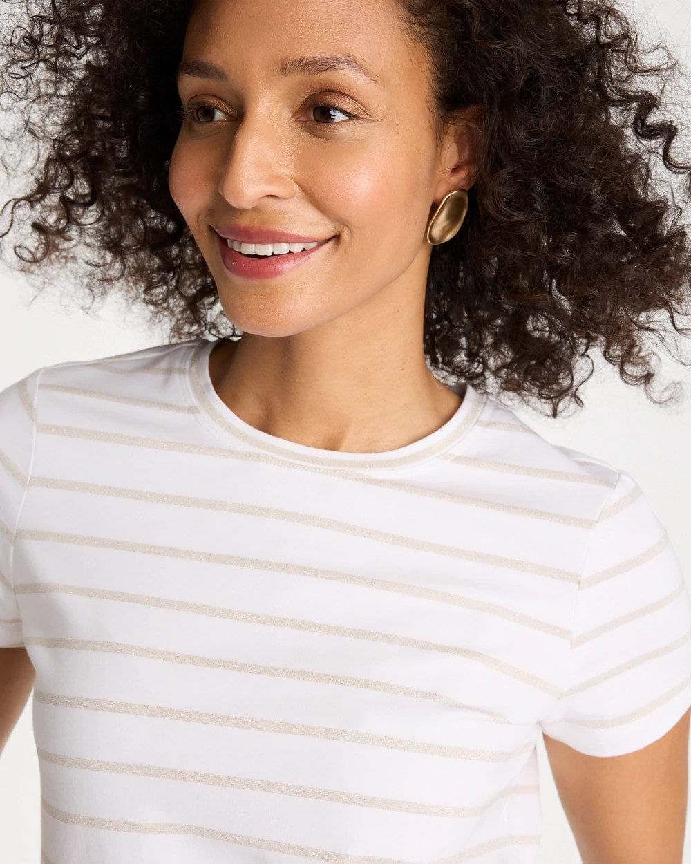 Chico's | Cotton Stretch Striped Cap Sleeve Tee/ Alabaster