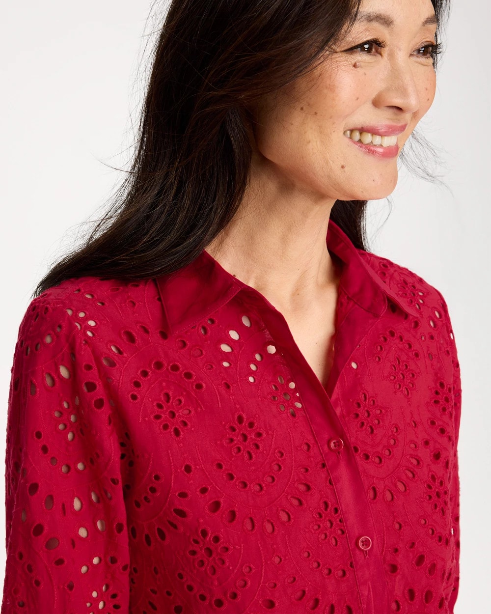 Chico's | Eyelet Collared Shirt/ Cherry Lush