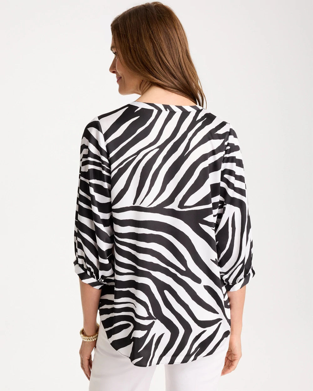 Chico's | Satin Animal Print Tie-Front Top/ Black