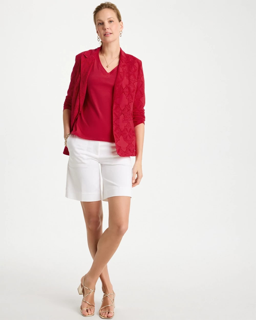 Chico's | Cotton Stretch 3/4 Sleeve Tee/ Cherry Lush