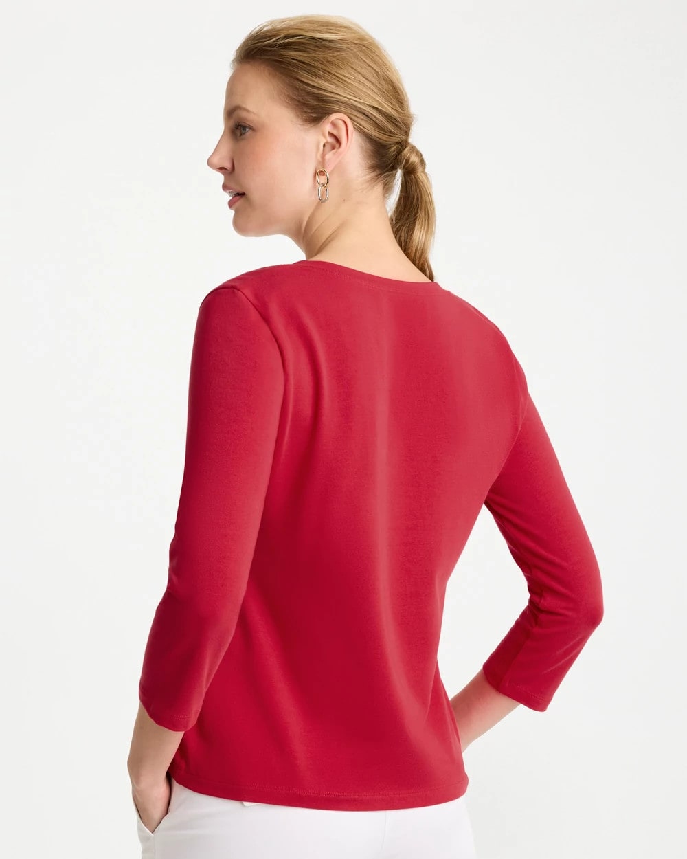 Chico's | Cotton Stretch 3/4 Sleeve Tee/ Cherry Lush