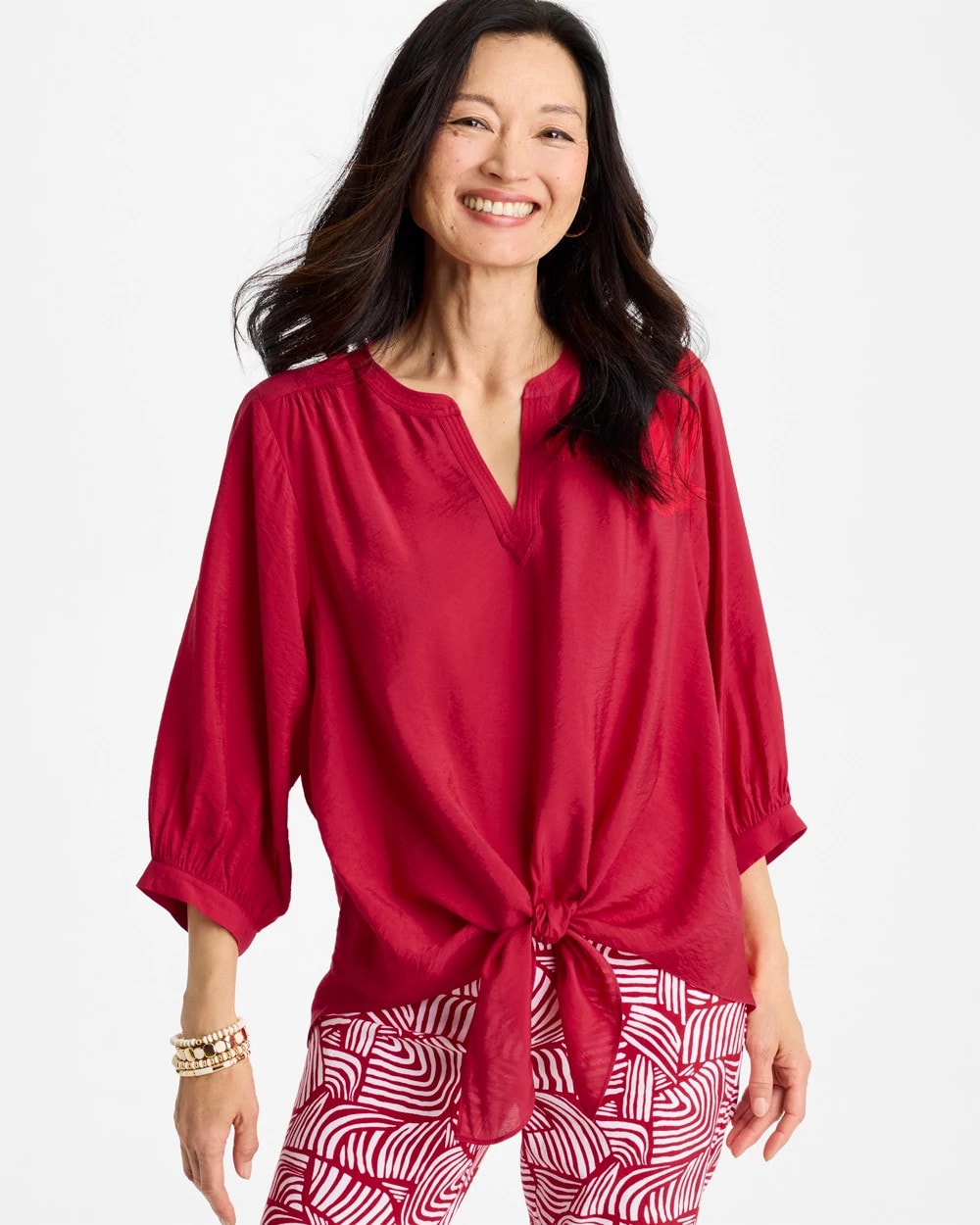 Chico's | Tie-Front Top/ Cherry Lush