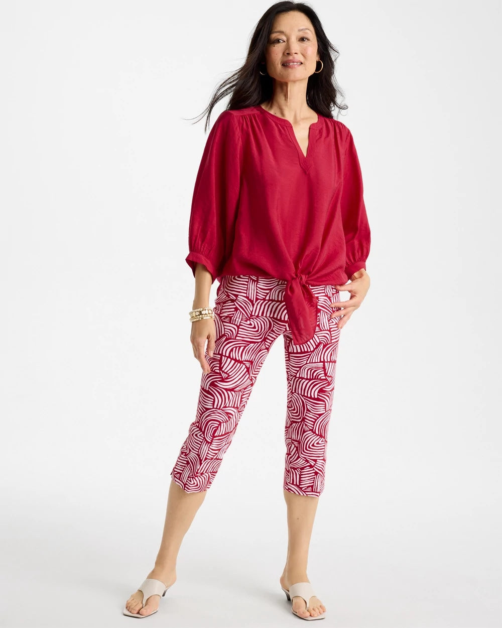 Chico's | Tie-Front Top/ Cherry Lush