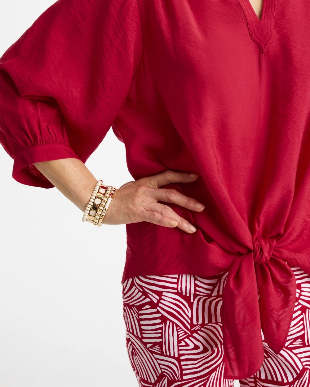 Chico's | Tie-Front Top/ Cherry Lush