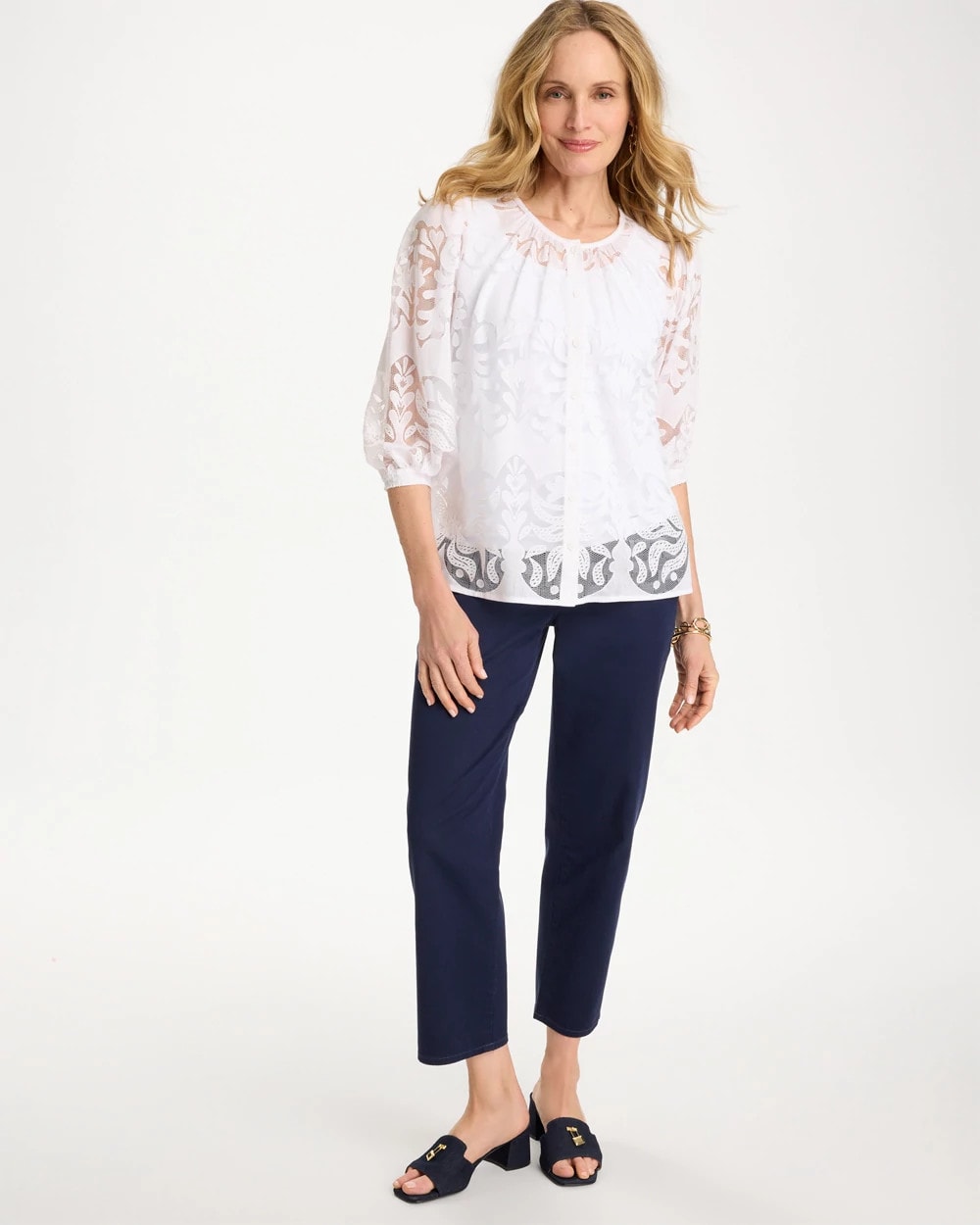 Chico's | Lace Burnout Blouse/ Alabaster