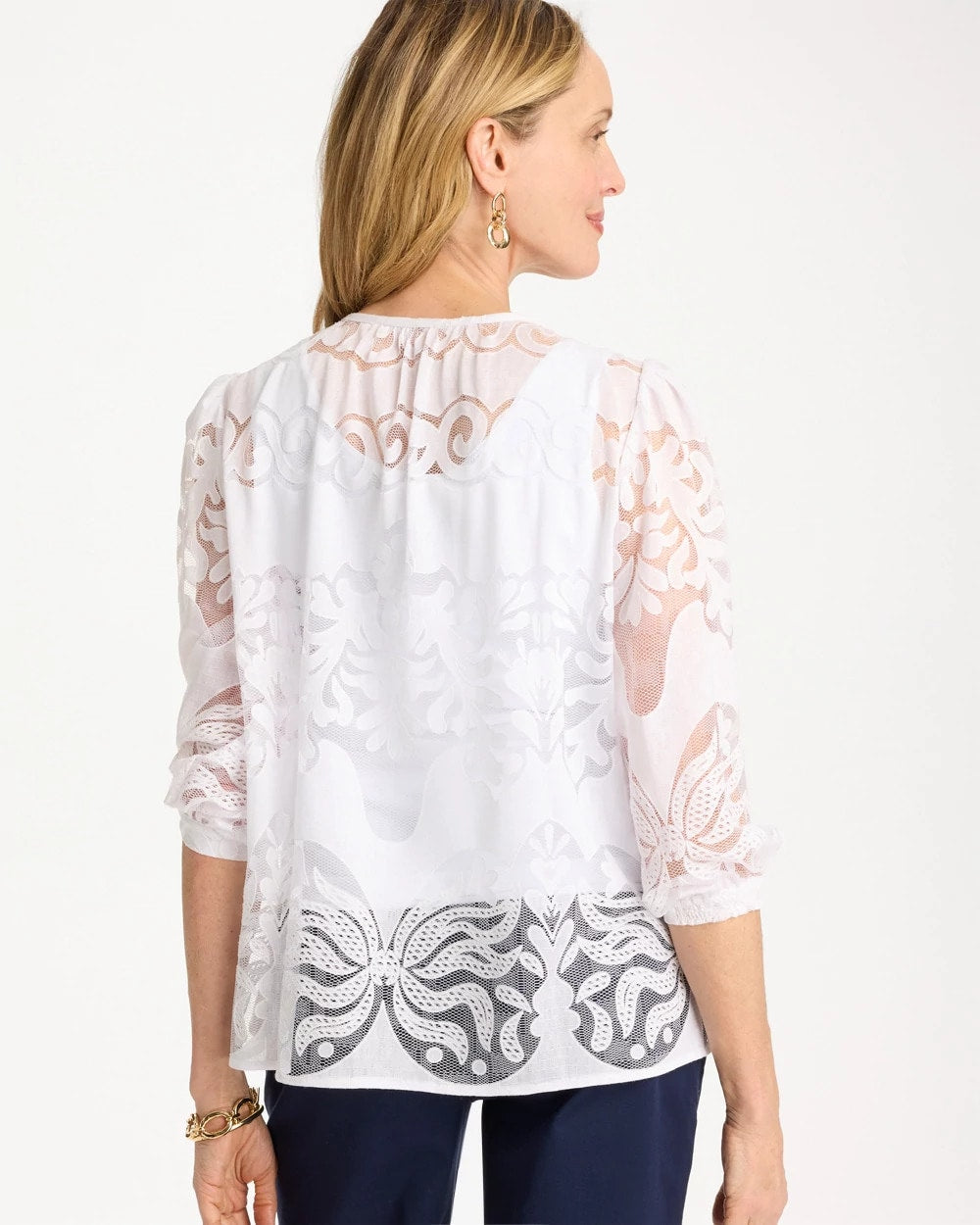 Chico's | Lace Burnout Blouse/ Alabaster